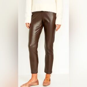 Brown faux leather extra-high-waisted skinny pants size 12